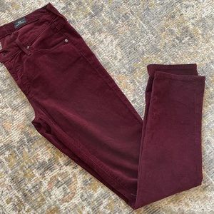 AG Jeans Prima Cigarette Leg Burgundy Corduroy Size 27R
